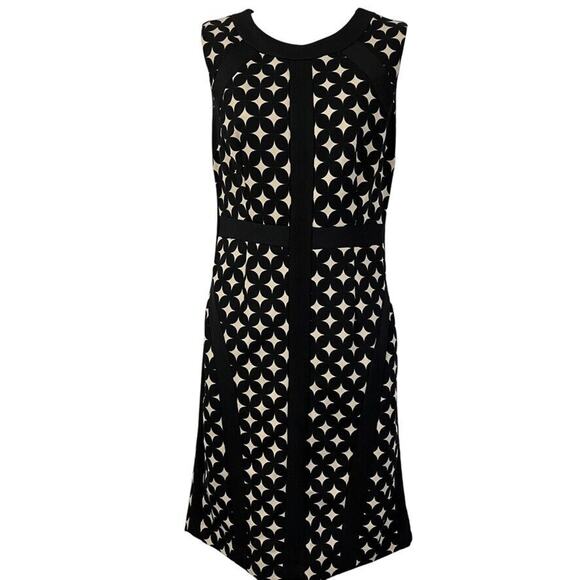Donna Morgan Womens Black Ivory Print Sheath Knee Length Stretch Dress sz 8 - Picture 1 of 16